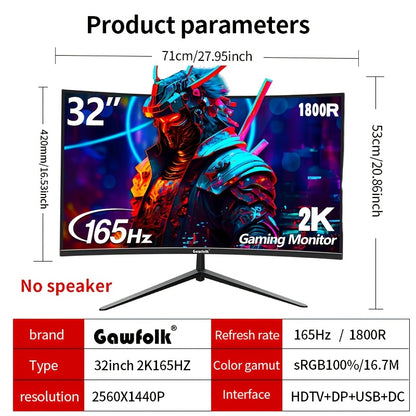 Gamingmonitor – Curved Monitor – Gaming Display – PC Monitor – 32 Inch – Full HD 1920x1080 – 165Hz Verversingssnelheid