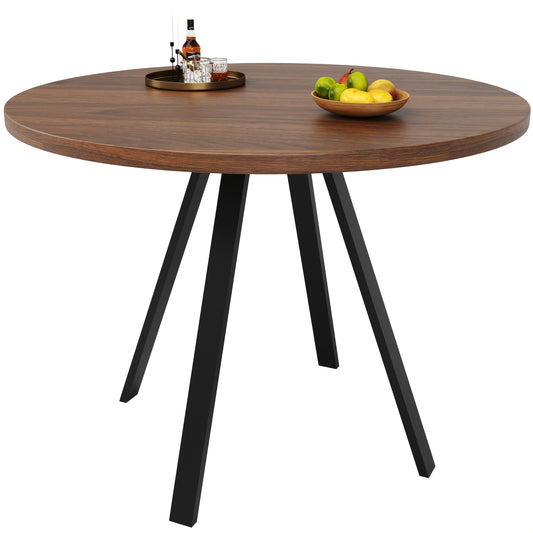 Ronde Eettafel – Ronde Tafel – Keukentafel – Koffietafel – Eettafel Voor 4 Personen – Compact 80x80x75 cm – MDF Walnoot Blad – Zwarte Metalen Poten