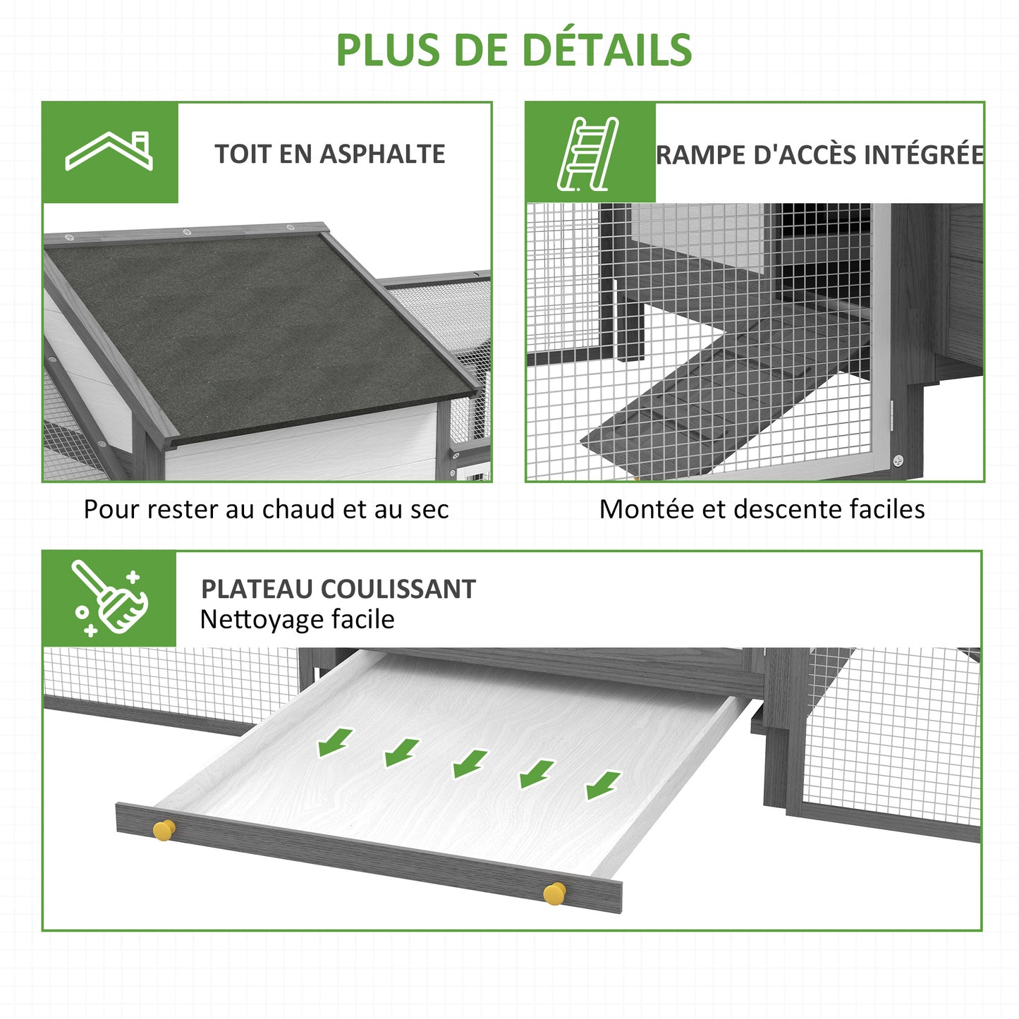 Kippenhok – Kippenren – Pluimveestalling – Dierenhok – Houten Hokken – Modulair Ontwerp – Ruim 247x125x113,5 cm – Waterdicht UV-bestendig Dak