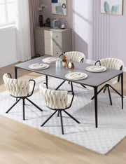 Eetkamerstoel - Set van 2 stoelen - Fluweel eetkamer stoel - Eettafel stoel - Fauteuil - Stoel - Velvet - Armleuning - Draaibaar - Zwarte Poot - Wit