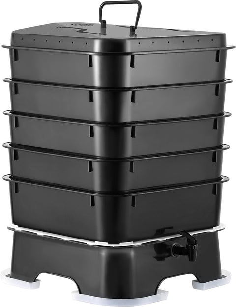 Wormcomposter - HDPE-Materiaal - Robuust en Duurzaam - Grote Capaciteit - Hoge Composteringsefficiëntie - Makkelijke Installatie - 40x40x65cm - 50L - Zwart
