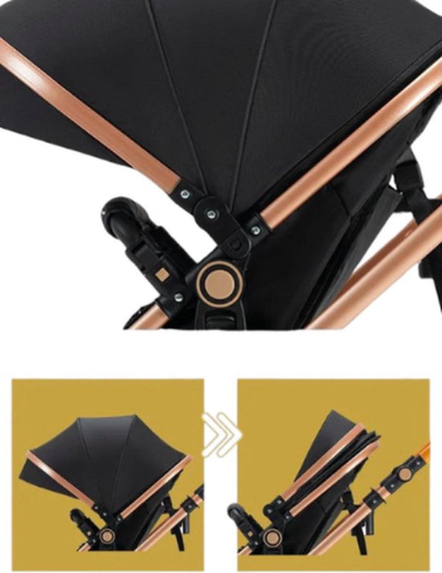 Luxe 3-in-1 Kinderwagen - Wandelwagen - Autostoeltje - Buggy - Inklapbaar - Khaki/Bruin - 0-36 Maanden