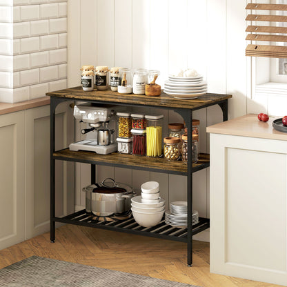 3-laags Opbergrek – Keukenrek – Opbergrek – Organizer – Bakplanken – Rustic-Bruin Hout – Zwart Stalen Frame – Stevig & Ruimtebesparend