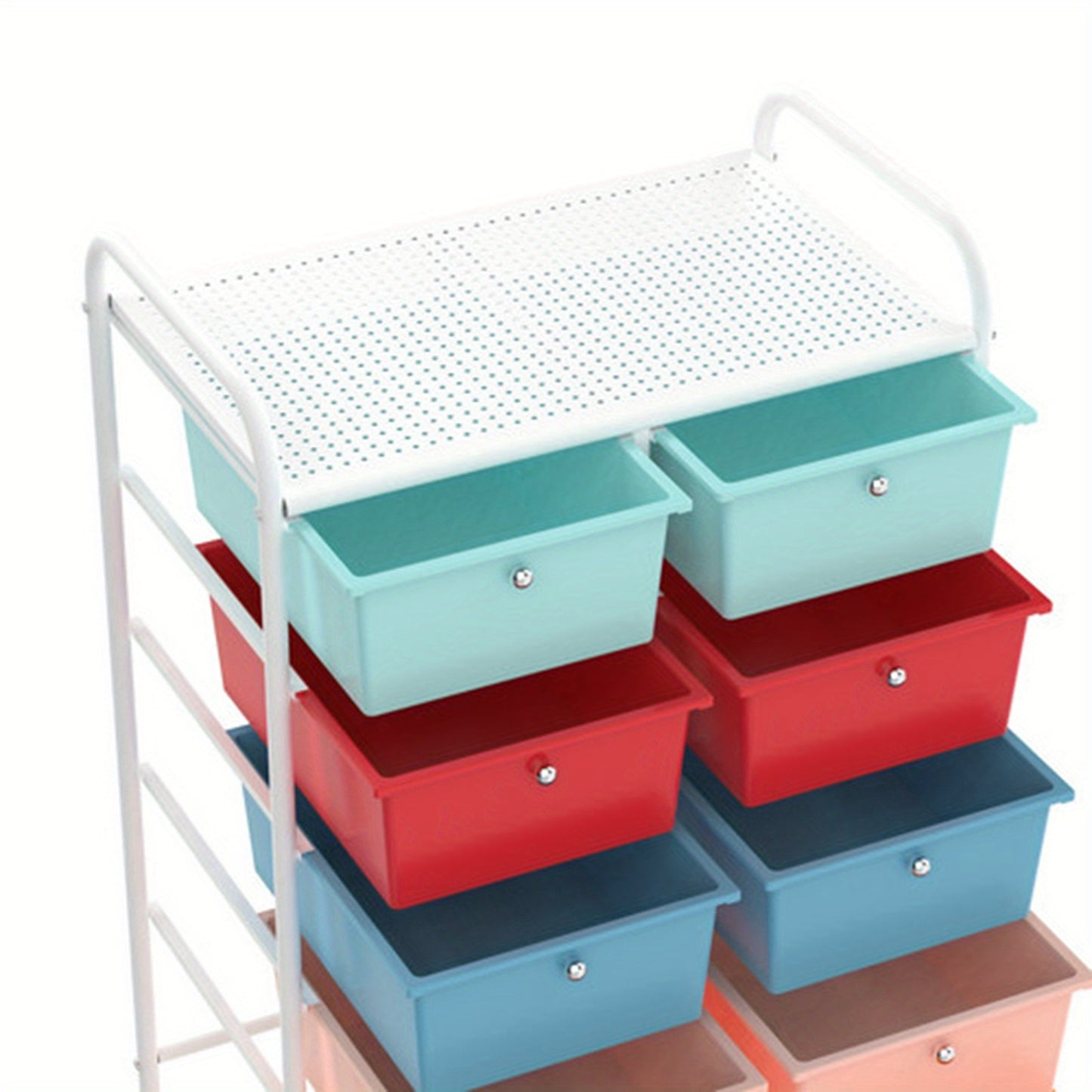 Make-up Trolley – Make-up Koffer – Beautykoffer – Cosmeticakoffer – Opbergtrolley – 10 Lades – Wieltjes – Compact Formaat – Wit Metalen Frame