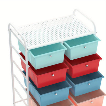 Make-up Trolley – Make-up Koffer – Beautykoffer – Cosmeticakoffer – Opbergtrolley – 10 Lades – Wieltjes – Compact Formaat – Wit Metalen Frame