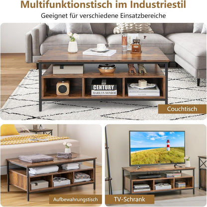 Salontafel – Koffietafel – Sofa Tafel – Woonkamertafel – Industriële Tafel – Metalen Frame – 110 x 60 cm – 6 Opbergruimtes