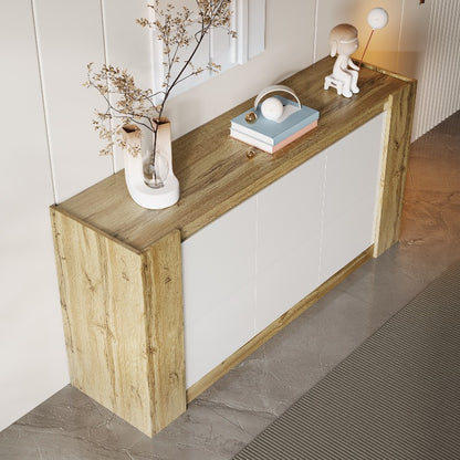 Sideboard – Dressoir – Opbergkast – Buffetkast – Kast Met Schuine Deuren – Softclose Scharnieren – Verstelbare Planken – Wit Met Houtlook – Duurzame Stalen Constructie