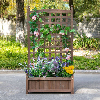 Bloembak – Plantenbak – Bloempot – Plantenbak Met Latwerk – Tuinbak – Houtlook – 64x28x120 cm – Inclusief Irrigatie-inzetstukken