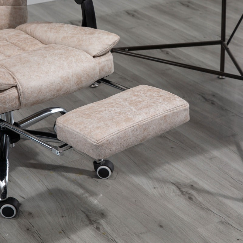 Vinsetto Ergonomic Office Chair with Adjustable Height, Swivel Base & Footrest - Beige - Heavy-Duty Metal Frame, Cushioned Seat & Armrests - Non-Electric Mechanism for Home Office, Gaming Desk - Easy-Clean Surface, Desk Chair