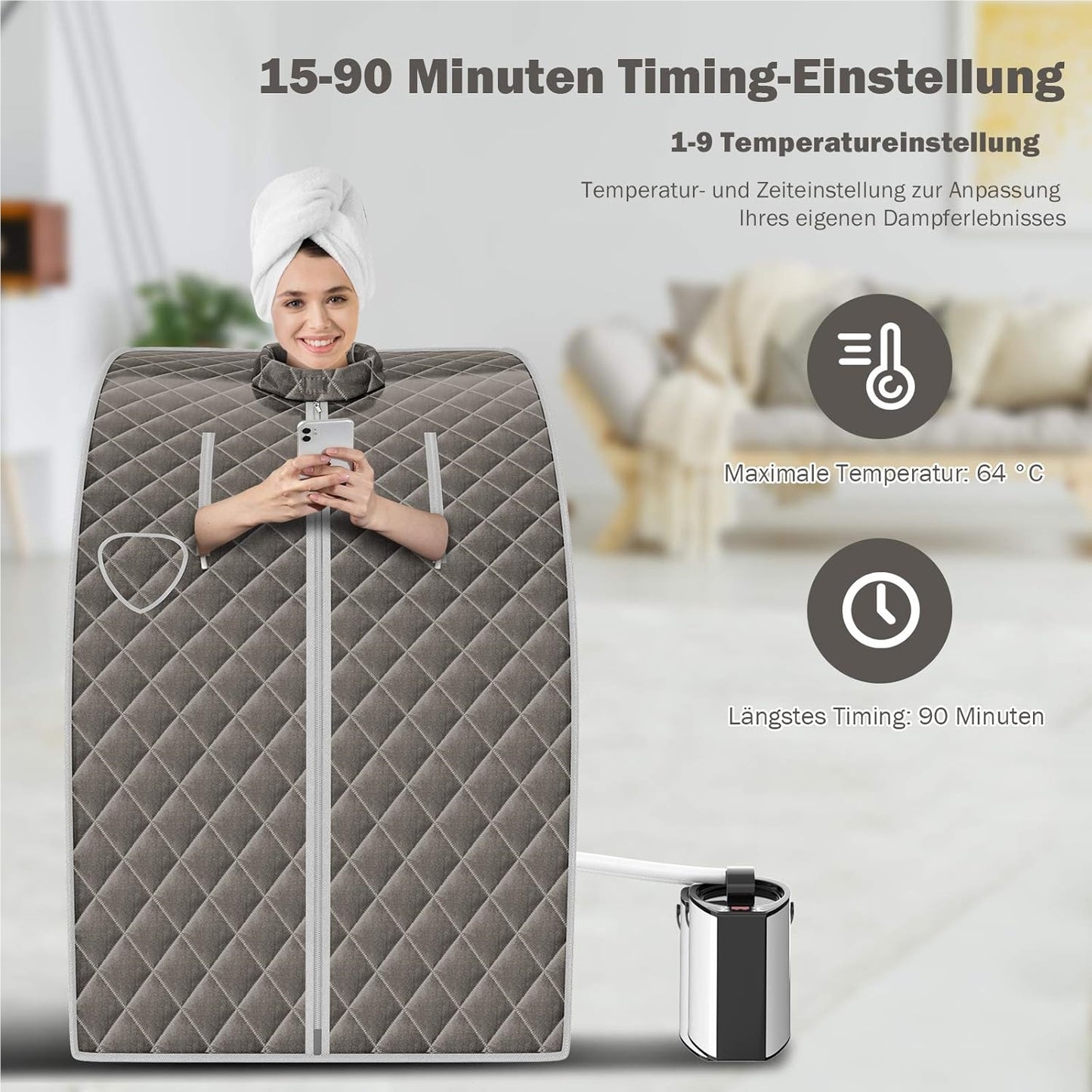 Sauna – Stoomsauna – Mobiele Sauna – Stoomcabine – Mini Sauna – 3L Watertank – Afstandsbediening Met Timer & Temperatuurregeling