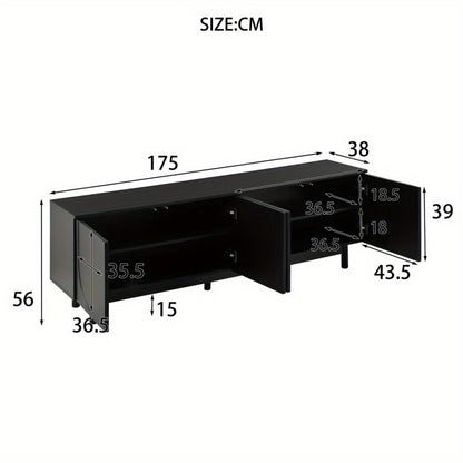 Modern Black TV Cabinet - 175 x 38 x 56cm, Adjustable Single Layer Media Storage with 4 Shelves, Lightweight Durable Design for Living Room, Bedroom, Office - No Assembly Required, Minimalist Furniture, Sleek Texture Finish,