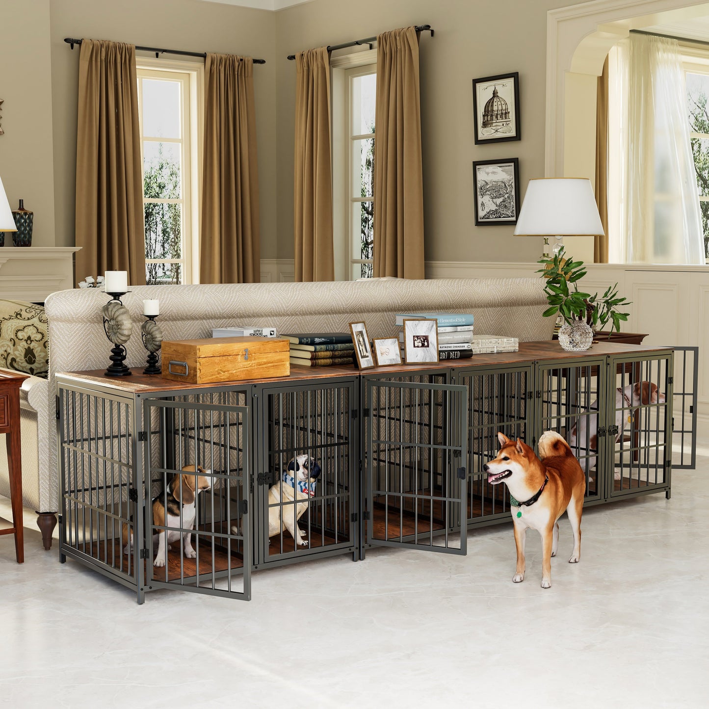 Hondenbench – Hondenkooi – Hondenhok – Dierenbench – Meubelbench – Meubelstijl – Metalen Frame – MDF Hout – 4 Deuren Met Slot – Geschikt Voor Kleine Tot Middelgrote Honden