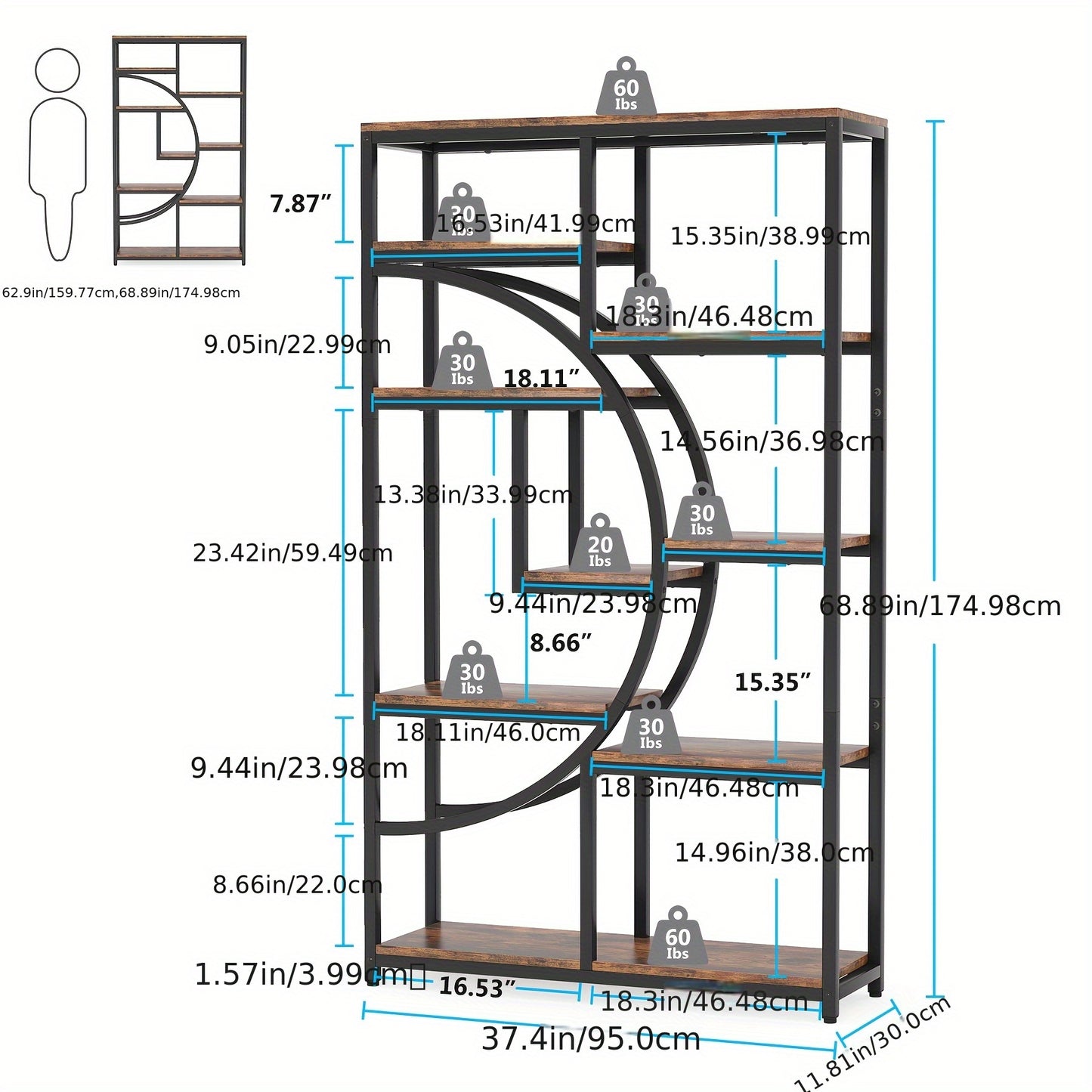 Boekenkast – Vakkenkast – Boekenrek – Opbergkast – Stellingkast – Industrieel Design – 180 cm Hoog
