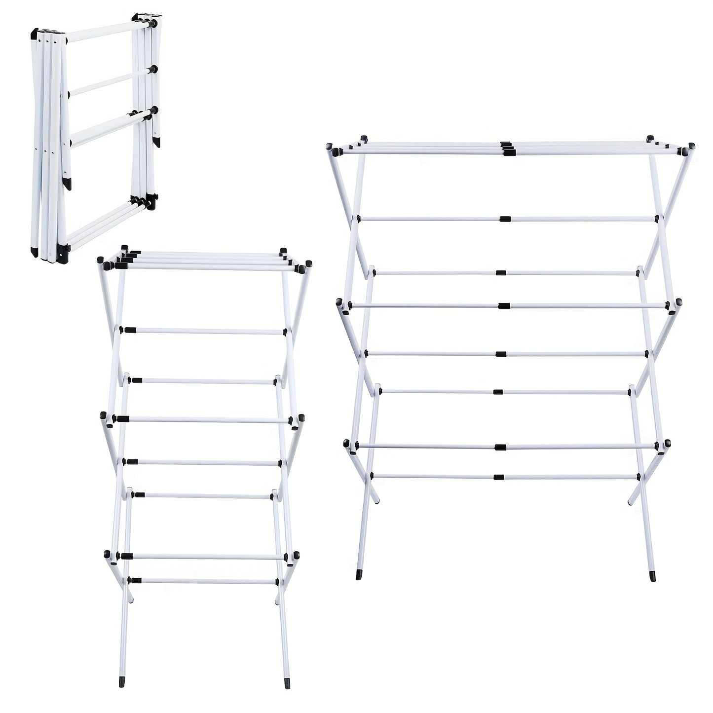Three-Layer Foldable Drying Rack 75X34X105Cm | Extendable Iron-Pp Frame, 30Kg Capacity, Space-Saving Design | Suitable for Heavy-Duty Laundry Storage Rack on Balcony, Drying Racks