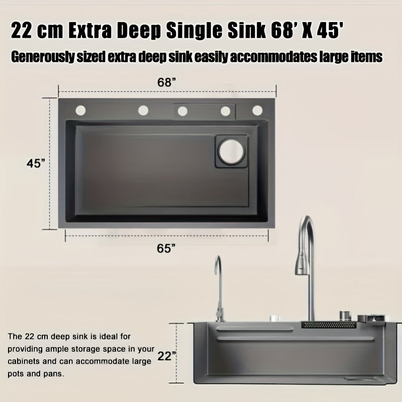 Grote Keukenspoelbak – Enkelvoudige Spoelbak – Spoelbak RVS – Keukenspoelbak Onderbouw – Enkele Waskom – 680x450 mm – 4 mm Dik Roestvrij Staal – Walvisvormig Design met Watervalafvoer