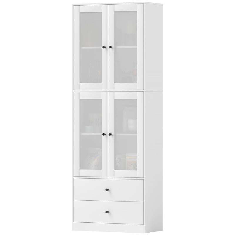 Kitchen Cabinet with Drawers And Glass Doors, Melamine Surface, White