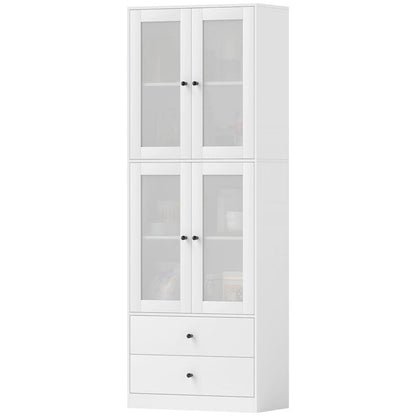 Kitchen Cabinet with Drawers And Glass Doors, Melamine Surface, White