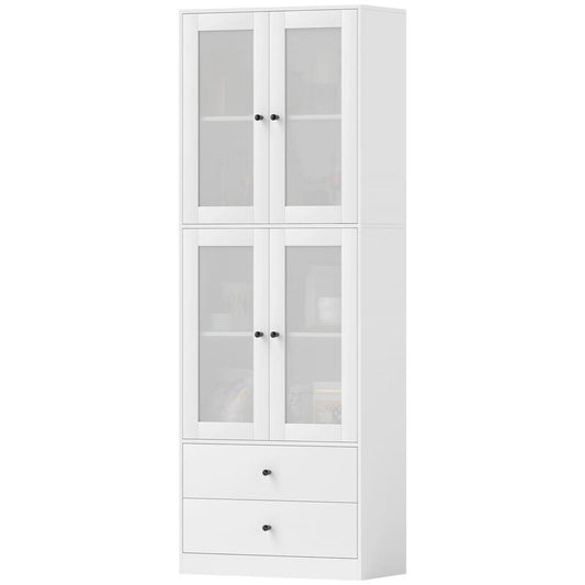 Kitchen Cabinet with Drawers And Glass Doors, Melamine Surface, White