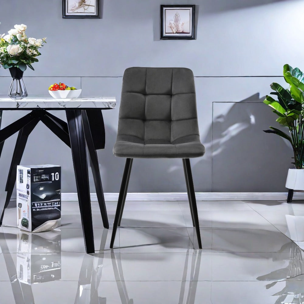 Eetkamerstoelen – Stoelenset – Velvet Stoelen – Zachte Stoelen – Metalen Stoelen – Donkergrijs – Set Van 4 – Geheugenfoam Zitting – Ergonomisch Design