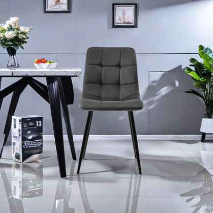 Eetkamerstoelen – Stoelenset – Velvet Stoelen – Zachte Stoelen – Metalen Stoelen – Donkergrijs – Set Van 4 – Geheugenfoam Zitting – Ergonomisch Design