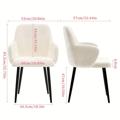 Eetkamerstoel – Stoel – Kuipstoel – Armstoel – Designstoel – Velvet Bekleding – Metalen Poten – Zithoogte 53 cm – Set Van 2 – Off-white