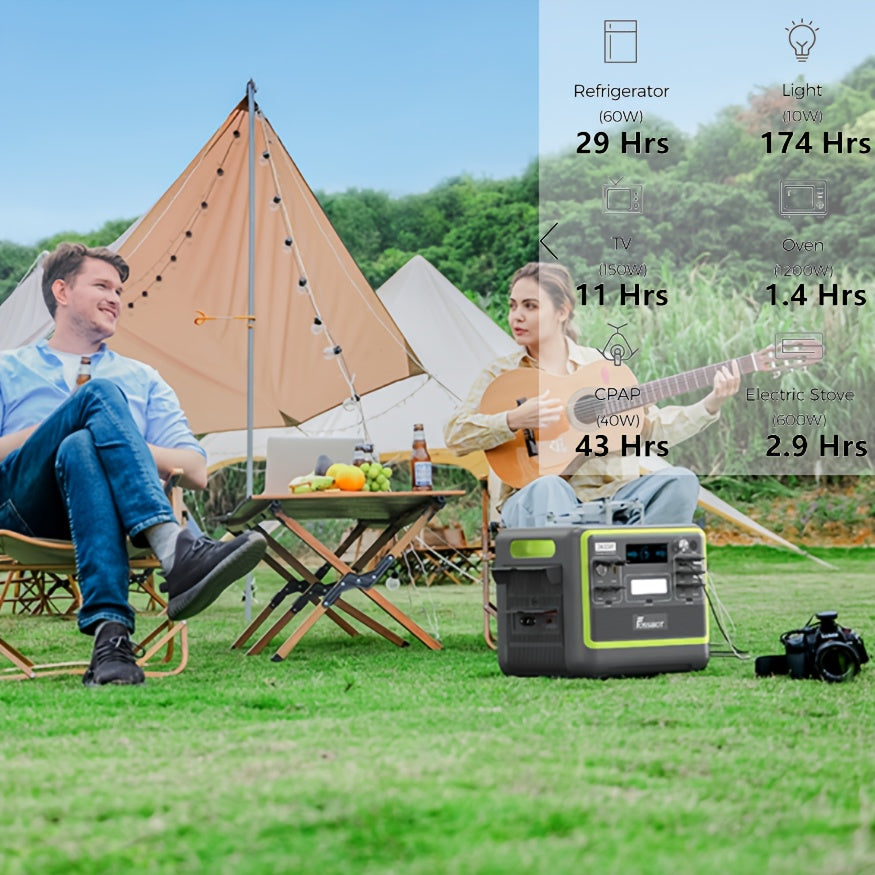 The FOSSiBOT F2400 Portable Generator Comes with 200W Solar Panels, A 2048Wh Lithium Iron Phosphate Battery Power Station, 3 AC Output Ports, A 2400W (peak 4800W) 230V Solar Generator, Suitable for Camping, Traveling, Home/of