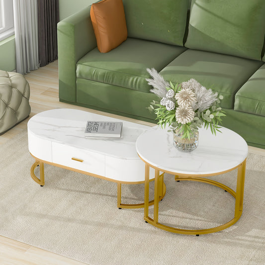 2pcs Modern Metal Coffee Table Suitable for Living Room - Heavy-Duty Assembly Frame, Minimalist Space-Saving, Table