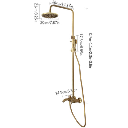 1 Set Antique Brass Shower System - Heavy-Duty Brass & Wall-Mounted Rain Shower Head with Handheld Attachment, 3-Spray Modes (Rain/Handheld/Combination), Fit for Modern Bathroom, Vintage Bath Set for Hot & Cold Water