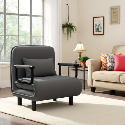 Slaapbank – Bank – Slaapstoel – Zetelbed – Slaapfauteuil – Verstelbare Rugleuning – Stevig IJzeren Frame – Grijs Polyester