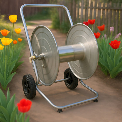 Slangenwagen – Slanghouder – Slanghaspel – Tuinslanghouder – Slangrek – XXL Capaciteit Tot 200 Meter – Roestvrij Stalen Frame Met Wielen
