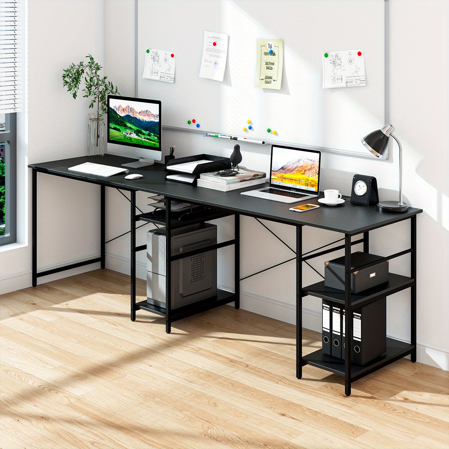 L-vormig bureau – Hoekbureau – Computerbureau – Thuiswerkplek bureau – Gaming bureau – Zwart metalen frame – 151x151 cm werkoppervlak