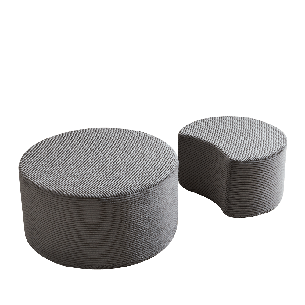 Salontafel – Bijzettafel – Koffietafel – Poef – Hocker – Ronde 2-delige set – Gestoffeerd met Zachte Foamvulling – Anti-slip Onderkant
