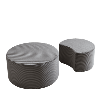 Salontafel – Bijzettafel – Koffietafel – Poef – Hocker – Ronde 2-delige set – Gestoffeerd met Zachte Foamvulling – Anti-slip Onderkant