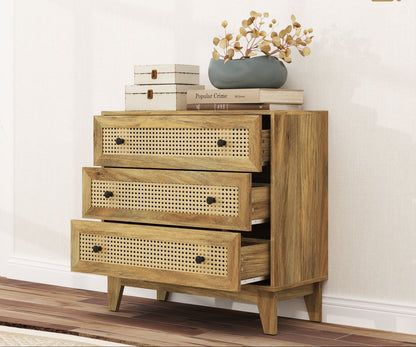 Ladekast – Ladenkast – Dressoir – Opbergkast – Kastje – 3 Lades – Natuurlijk Rattan – 80x35x76 cm