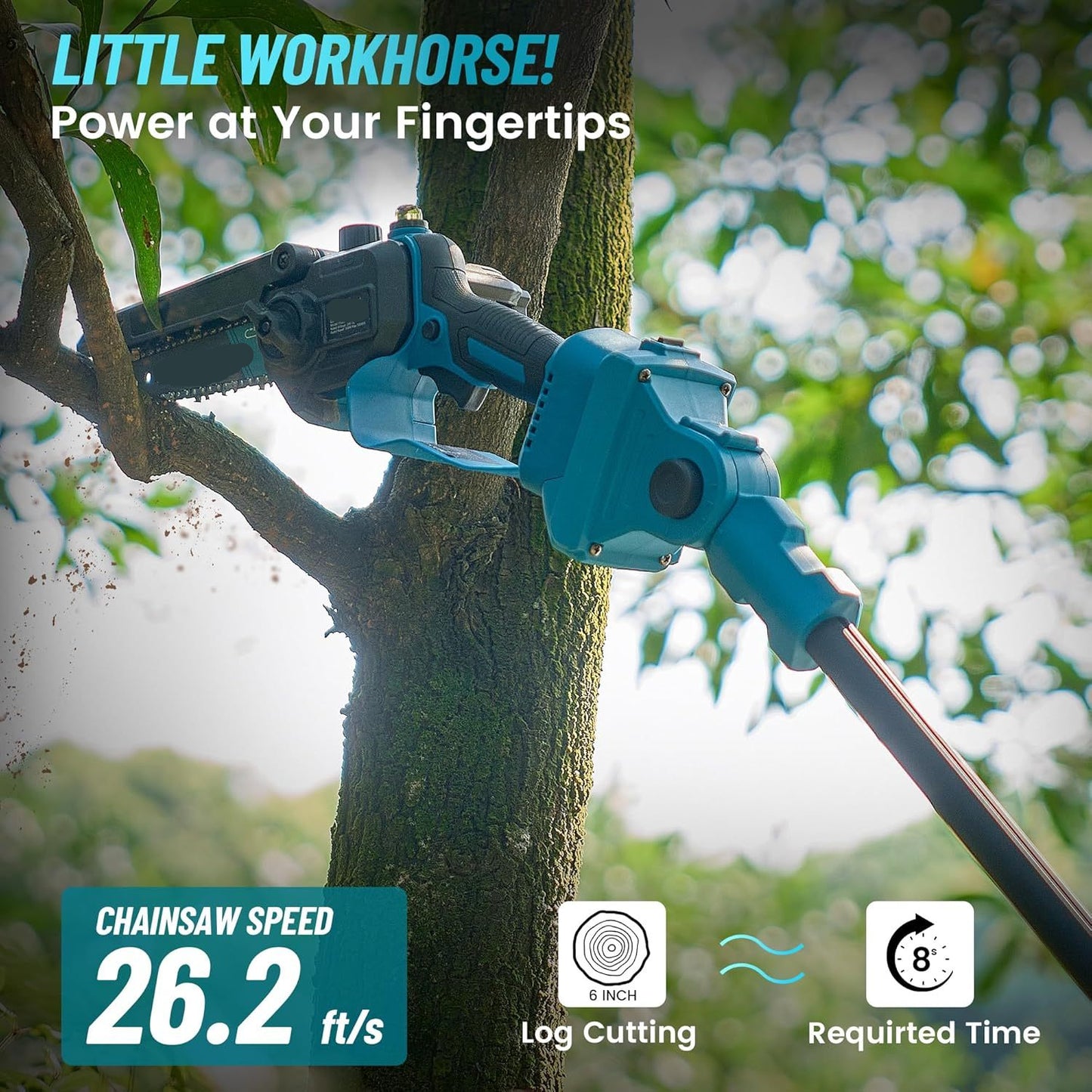 Kettingzaag – Mini Kettingzaag – Snoeizaag – Takkenzaag – Handzaag – 15,24 cm Zaagblad – 2x 4000mAh Batterijen – Telescopische Steel 4,5 m
