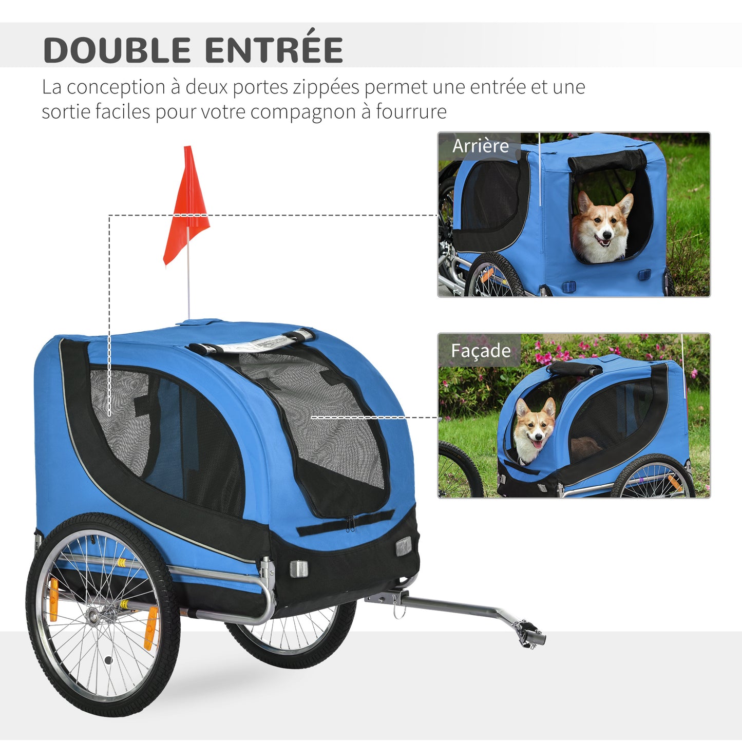 Fietskar Honden – Hondenkar – Hondenaanhanger – Hondenbuggy – Huisdierenkar – Met 8 Reflectoren – Waterdicht Oxford Stof – Blauw/Zwart