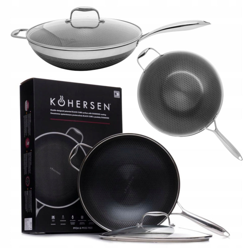 Wok with Lid, Cohersen Black Cube, 32cm, 5.1L, Non-Stick Coating