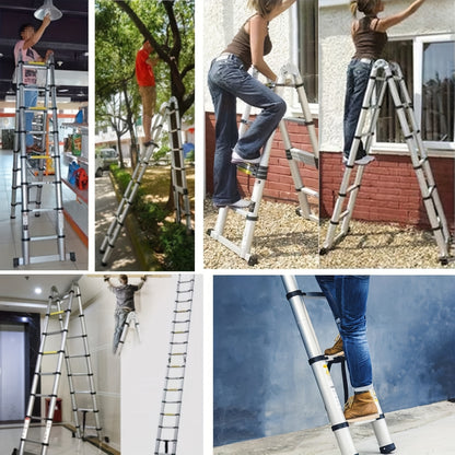 Telescopische Vouwladder – Uitschuifbare Ladder – Opvouwbare Trap – A-Frame Ladder – Steigerladder – 5 Meter Bereik – Robuuste Metalen Constructie