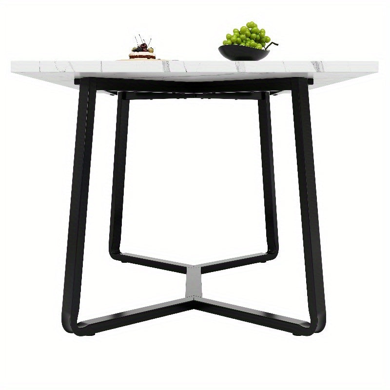 Eettafel – Dinertafel – Tafel – Eetkamertafel – Woonkamertafel – Marmeren MDF Blad – Zwarte Metalen Poten – 138x75x76cm – Klassiek Stijl – Zonder Montage