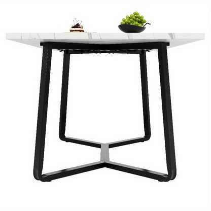 Eettafel – Dinertafel – Tafel – Eetkamertafel – Woonkamertafel – Marmeren MDF Blad – Zwarte Metalen Poten – 138x75x76cm – Klassiek Stijl – Zonder Montage