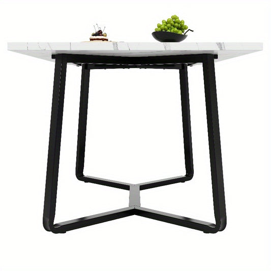Eettafel – Dinertafel – Tafel – Eetkamertafel – Woonkamertafel – Marmeren MDF Blad – Zwarte Metalen Poten – 138x75x76cm – Klassiek Stijl – Zonder Montage