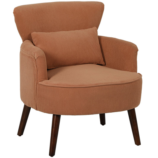 Fauteuil – Accentstoel – Loungestoel – Leunstoel – Zitstoel – Oranje Kleur – Rubberwood Poten – Inclusief Lendenkussen
