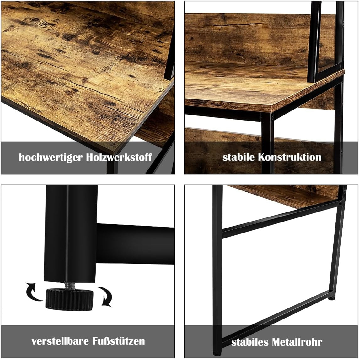 Bureau – Werktafel – Computerbureau – Schrijftafel – Studiebureau – Houtfineer Met Metalen Frame – Verstelbare Voeten – Opbergrek