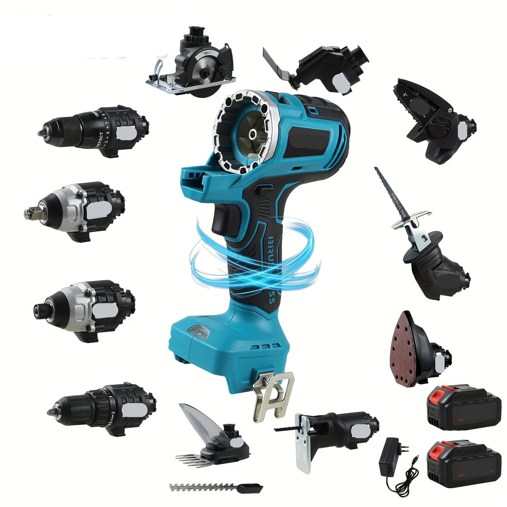 Combitool – Multigereedschap – Multitool – Accutool – Roterende Tool – 18V Draadloos – 12-in-1 Met LED Werkverlichting – Borstelloze Motor – Blauw - QUORE