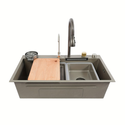 Spoelbak – Keukenspoelbak – Inbouwspoelbak – RVS Spoelbak – Zwarte Spoelbak – 80x45 cm – Uittrekbare Kraan Met 360° Draaibereik