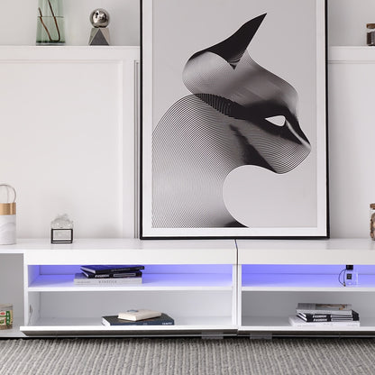 TV Meubel – TV Kast – TV Dressoir – Televisiekast – Mediameubel – Modern Design – Wit Glanzend Paneel 240 cm – MDF Houtfineer