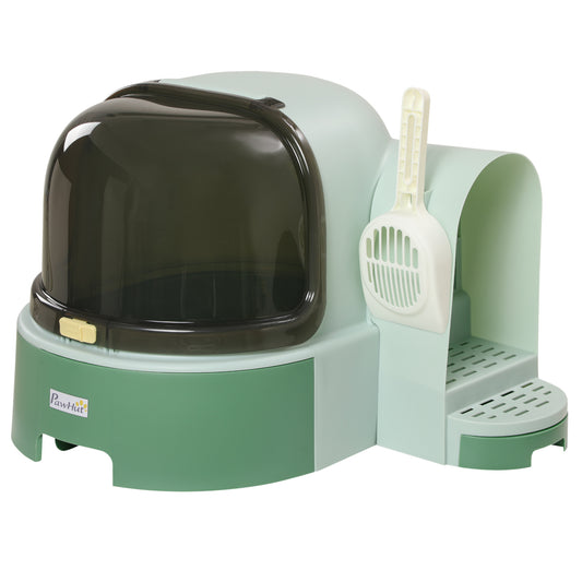 Kattenbak – Kattentoilet – Gesloten Bak – Overdekte Kattenbak – Hygiënische Kattenbak – Groen – Duurzaam Polycarbonaat – Uitneembare Bodem Met Schep