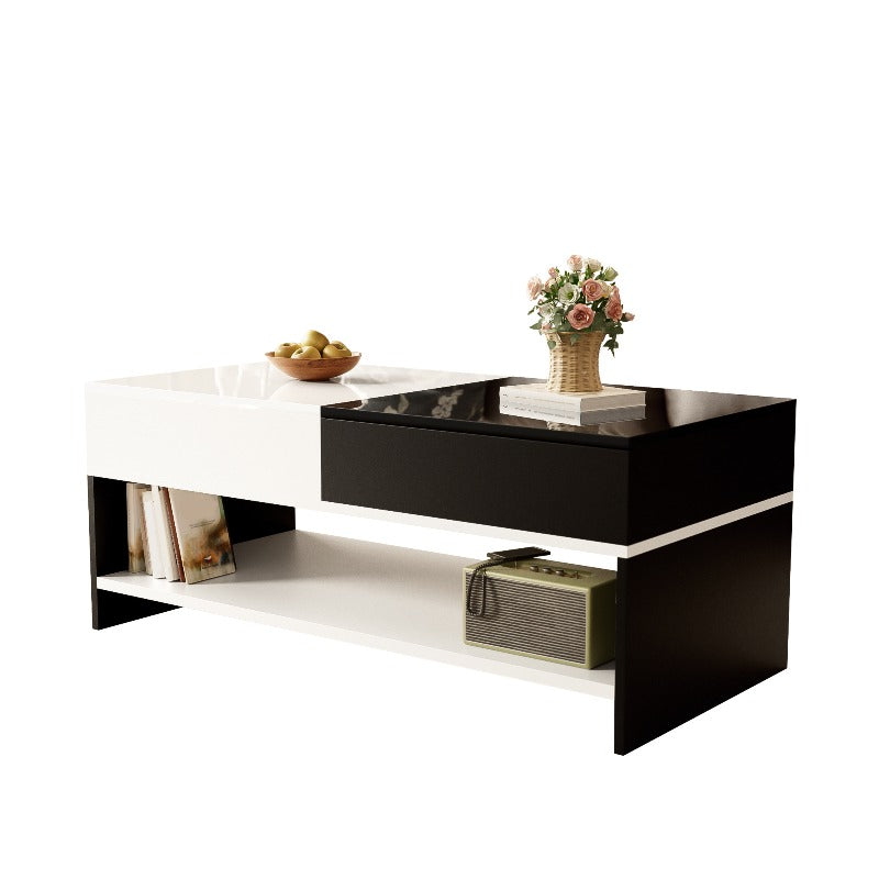 Salontafel – Koffietafel – Tafel – Woonkamertafel – Opbergtafel – Retro-Modern Design – 2 Laden Opbergruimte – Hoogglans Zwart-Wit – Ruim 100 cm – Direct Gebruiksklaar – Duurzaam Materiaal