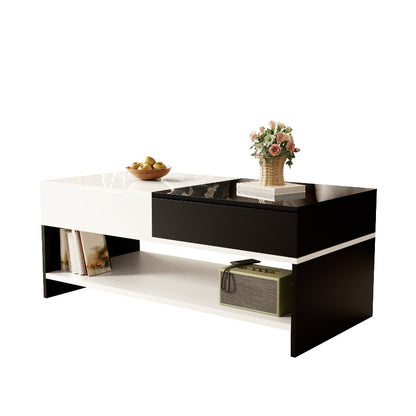 Salontafel – Koffietafel – Tafel – Woonkamertafel – Opbergtafel – Retro-Modern Design – 2 Laden Opbergruimte – Hoogglans Zwart-Wit – Ruim 100 cm – Direct Gebruiksklaar – Duurzaam Materiaal