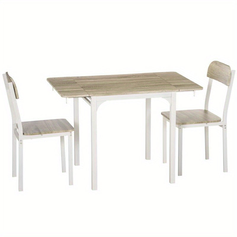 2-Teilige Sitzgruppe, Klappbarer Esstisch Mit 2 Stühlen, Klapptisch, 110 Cm X 70 Cm X 75 Cm, Weiß + Natur, Moderne Küchenmöbel, Schneller Aufbau, Platzsparend, Esstisch Im Landhausstil Geeignet Für Wohnzimmer, Esszimmer,